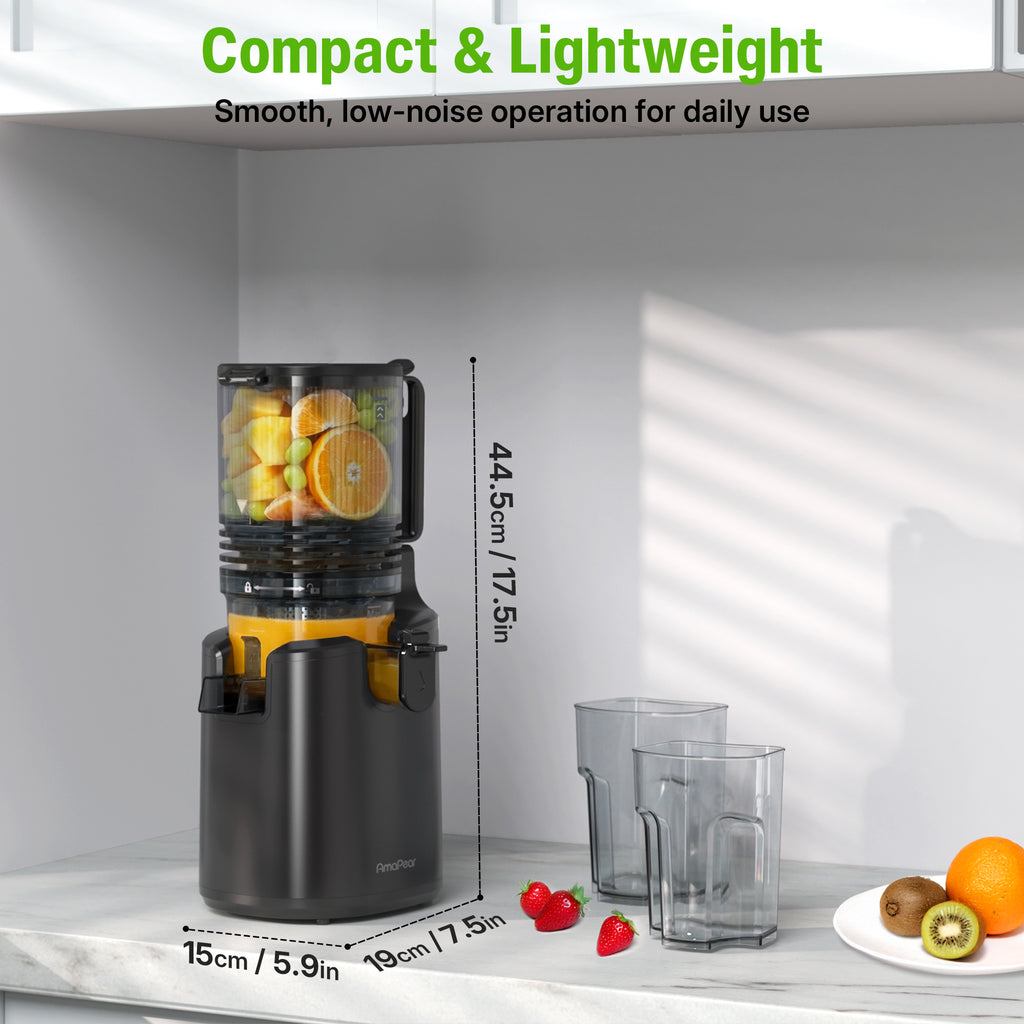 Cold press slow masticating juicer with wide feed chute