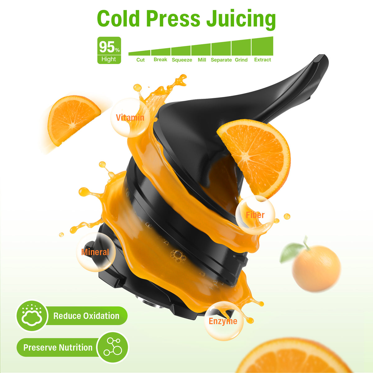 Cold press juicer, alternate view